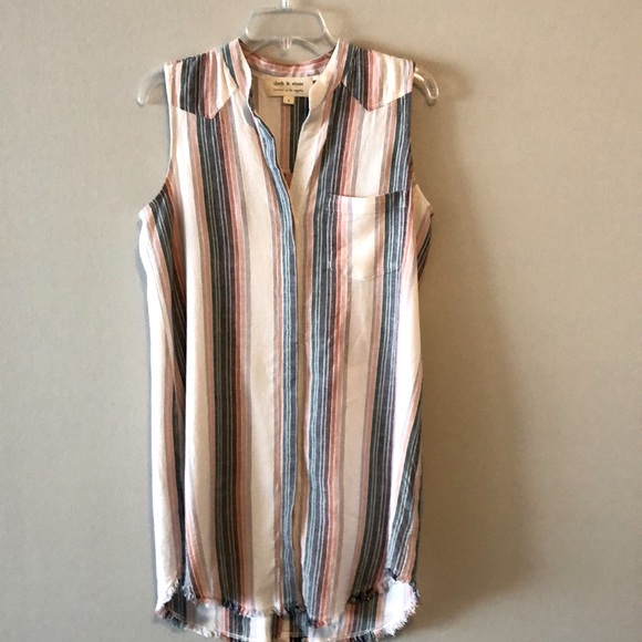 Cloth & Stone Dress by Anthopology Sunburst Striped Coastal Linen Blend SZ S - Picture 1 of 9